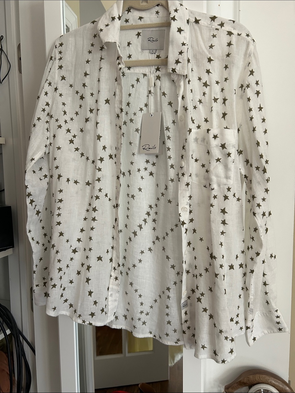 Rails White Button-Up Shirt Jacket with Olive Star Print